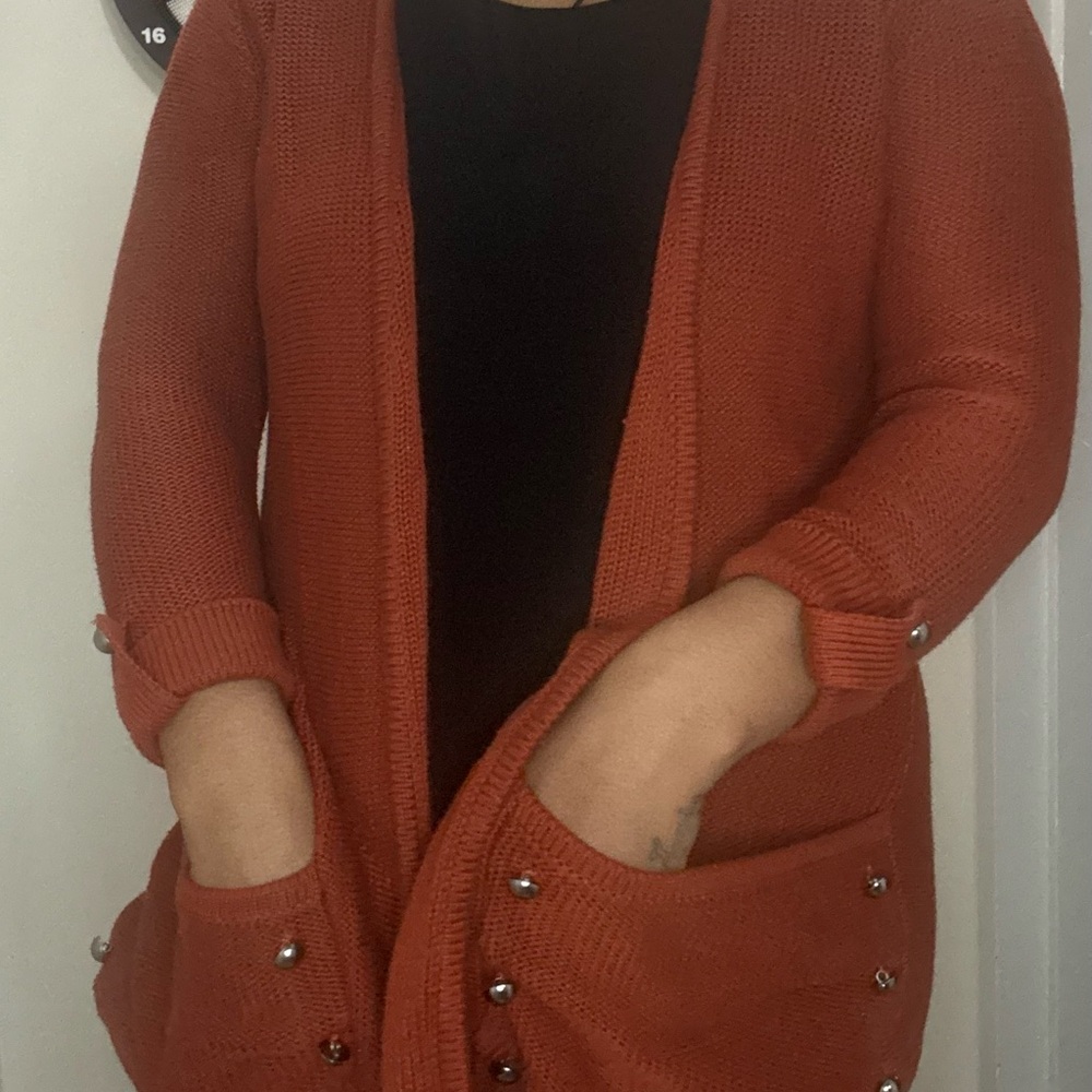 Dex Women's Burnt Orange Cardigan with Stud Accents